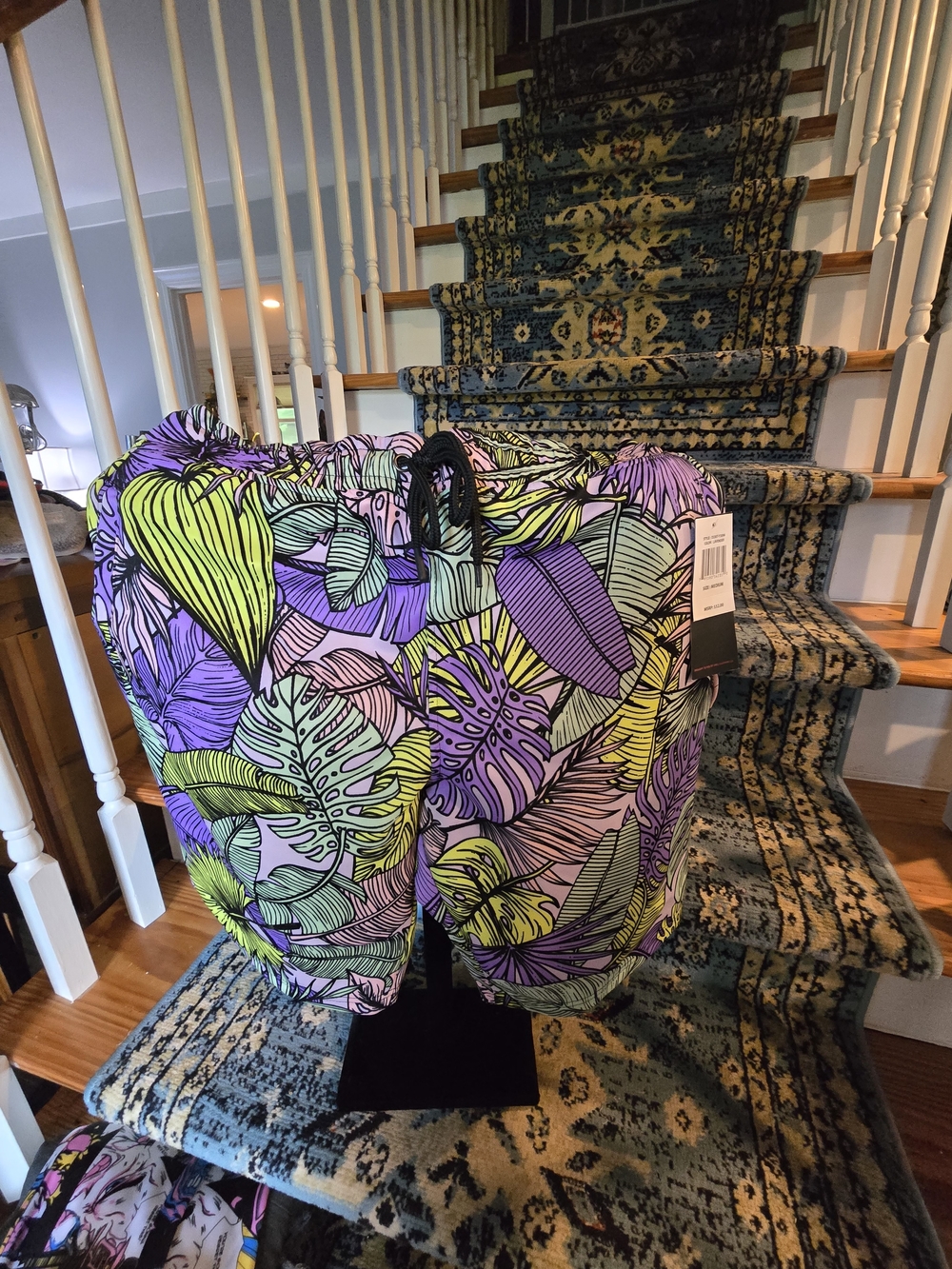 Men's Tropical Leaf Athletic Shorts - Purple/Green Print